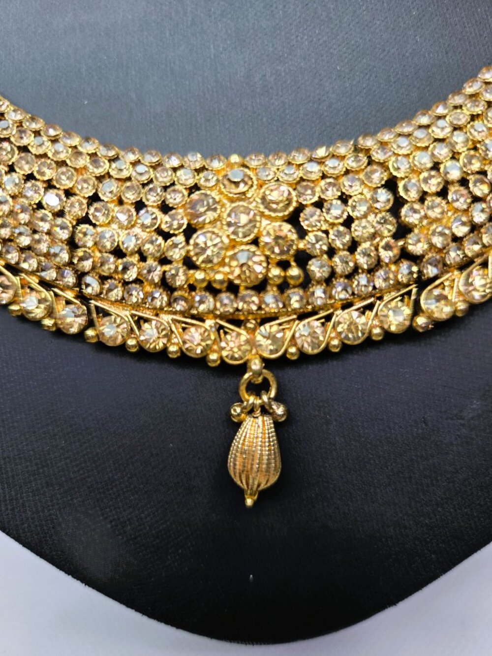 Gold-Tone Rhinestone Statement Necklace - Picture 7 of 8